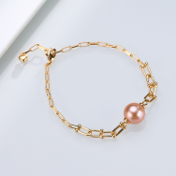 0613AT56-ANOTHERSZHK-PEARLS-淡水奶油金馬蹄手鏈15+3cm（A56）
