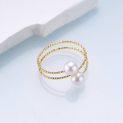 0613AT59-ANOTHERSZHK-PEARLS-淡水雙珠彈力戒指（A59）