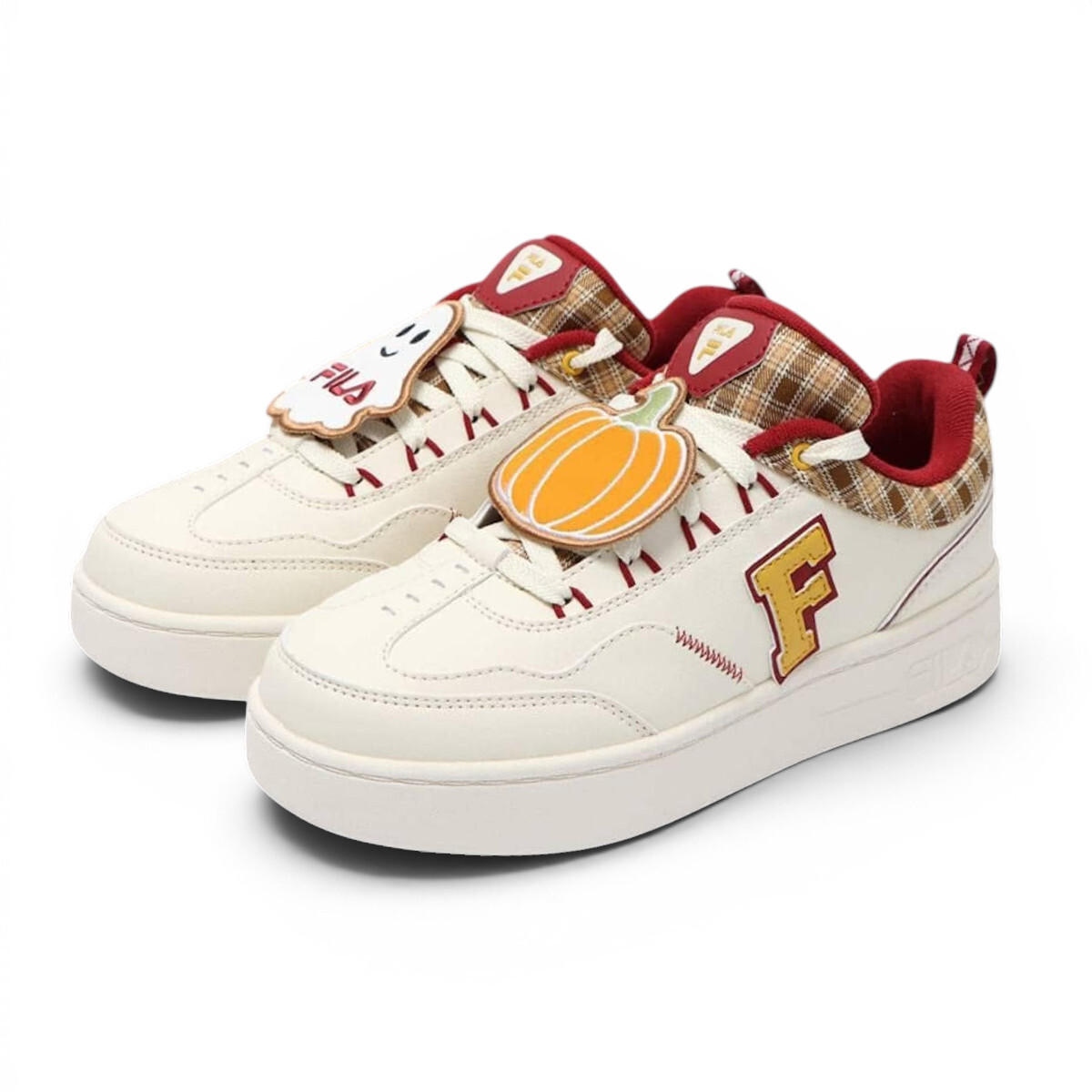 【下殺↘$1290】FILA 休閒鞋 白紅 格紋 南瓜 鬼精靈 小白鞋 復古 女 5C902Y729