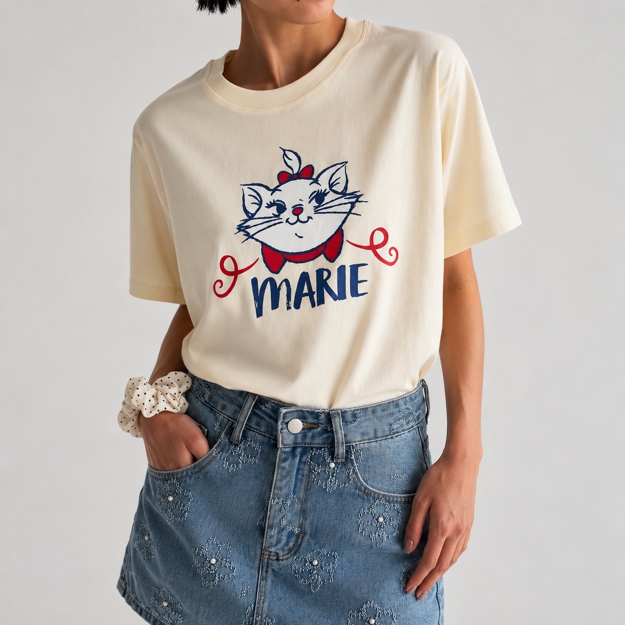 Marie Marie 花朵珍珠牛仔短裙