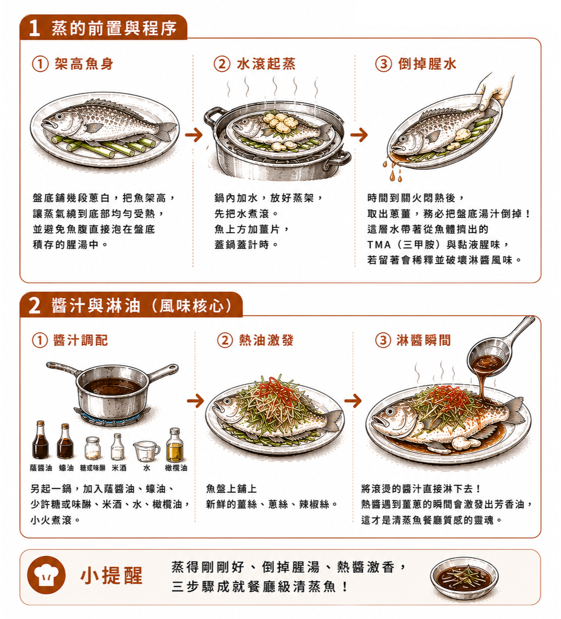 淋上滾燙蔭醬油醬汁激發蔥薑絲香氣的瞬間