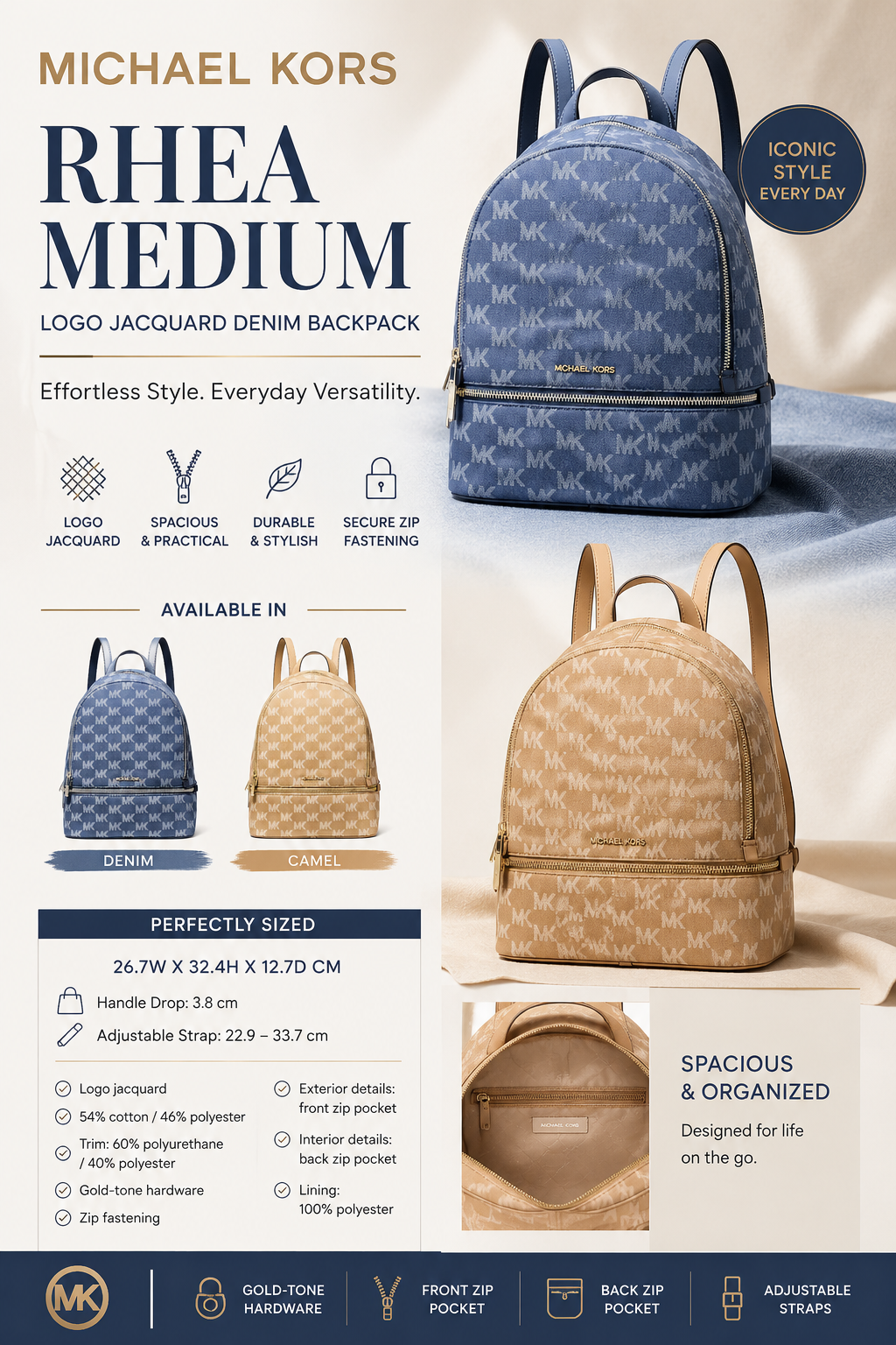 MICHAEL KORS Rhea Medium Logo Jacquard Denim Backpack Denim on denim? Always a yes. ?✨ Say hello to the Michael  main image 3