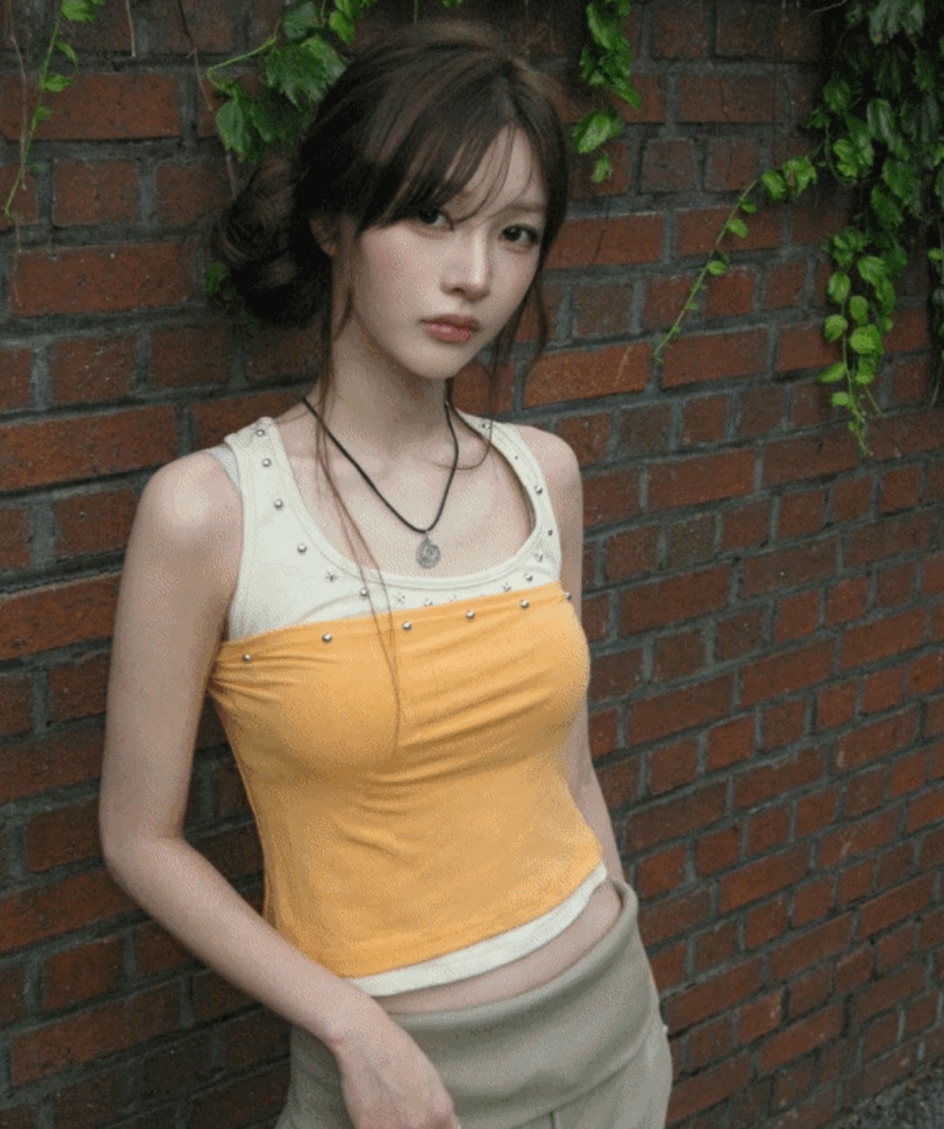兩件式撞色背心 鉚釘背心 無袖上衣