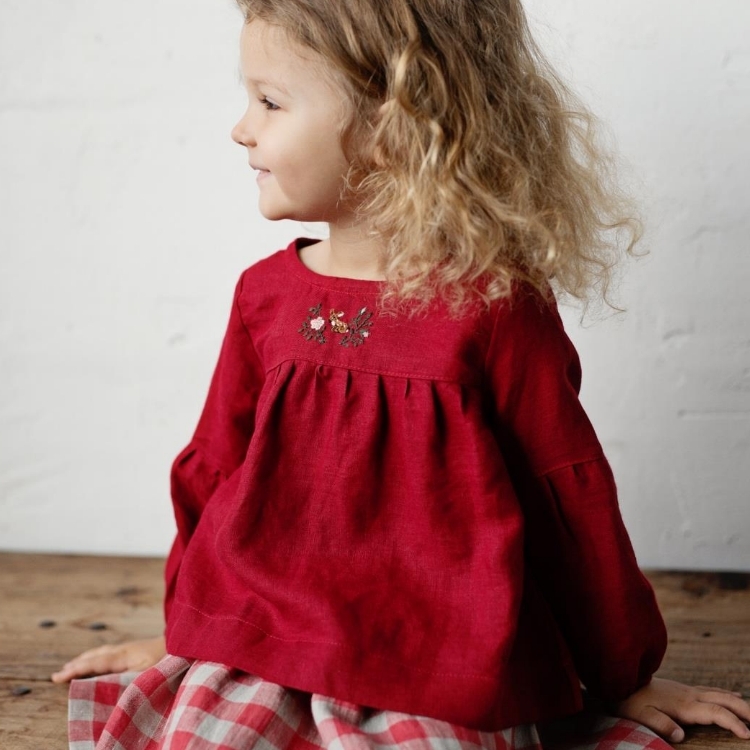 (預購)ALL THE BEAUTIFUL LINEN 後綁帶刺繡上衣 SHORT TUNIC WITH RIBBON