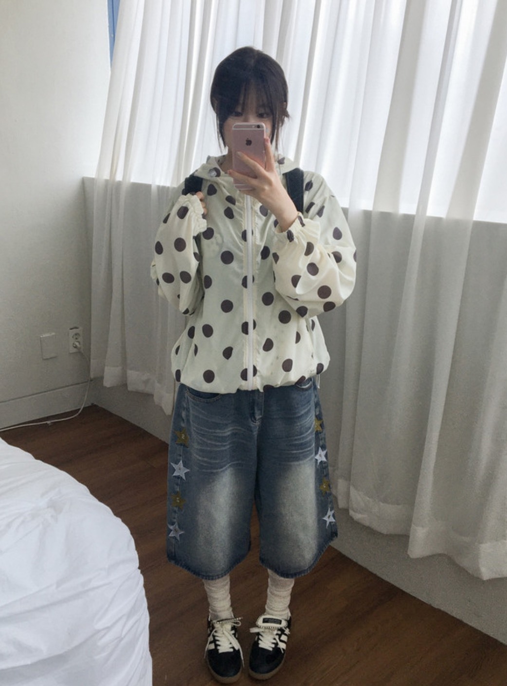 星星牛仔五分褲 刺繡五分褲 牛仔褲