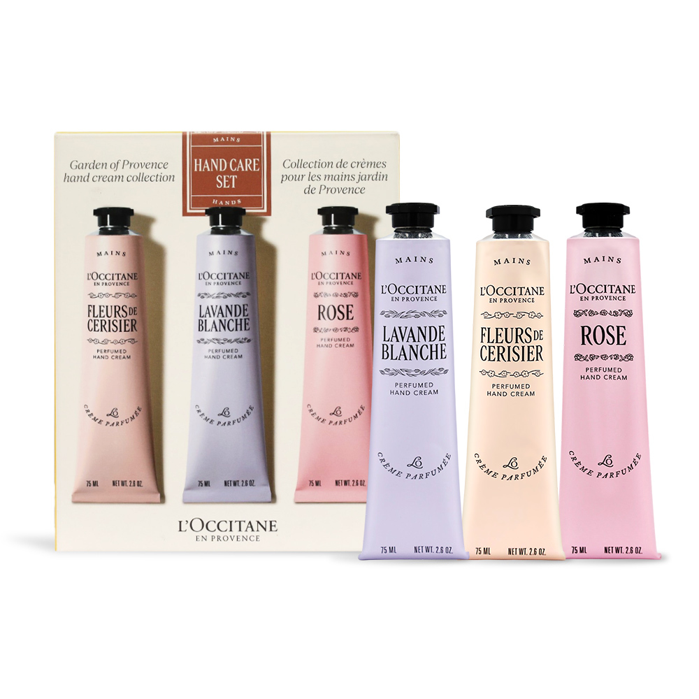 L'OCCITANE 歐舒丹 花園香氛護手霜三入組(75mlX3)[櫻花+白薰衣草+玫瑰]-國際航空版