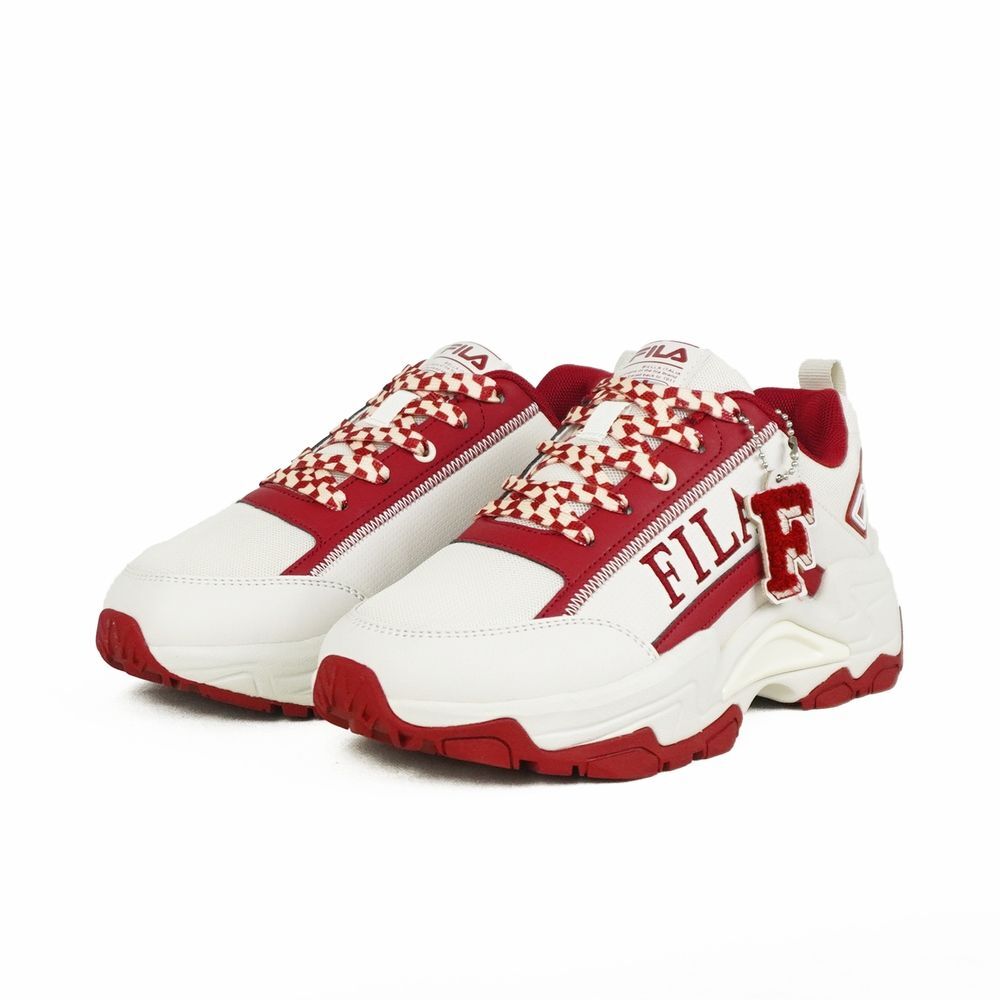 【下殺↘$1290】FILA 休閒鞋 ACADEMIC 米紅 厚底 增高 皮革 老爹鞋 女 5J939Y122