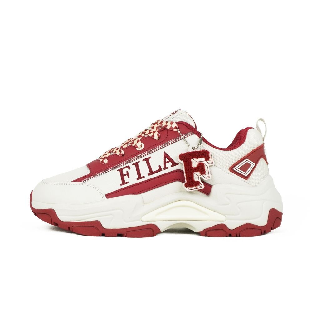 【下殺↘$1290】FILA 休閒鞋 ACADEMIC 米紅 厚底 增高 皮革 老爹鞋 女 5J939Y122