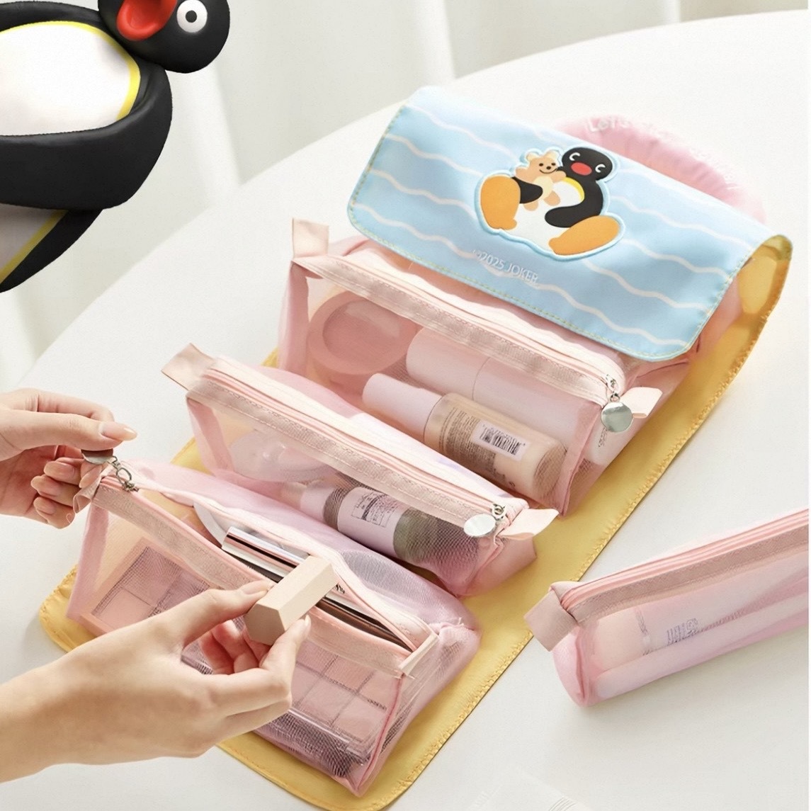 企鵝家族 PINGU 洗漱包 可折疊 化妝包 旅行收納袋
