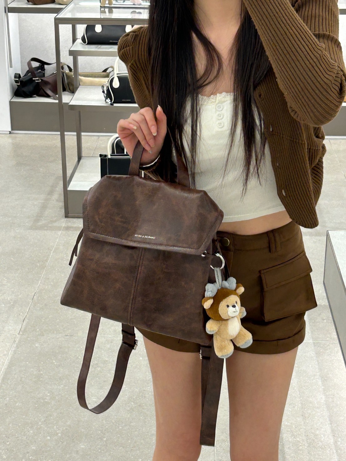 CHARLES & KEITH 小CK 復古繩結 油蠟皮 雙肩包 女款