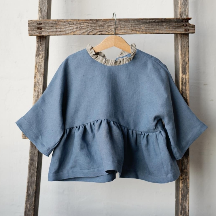 (預購)ALL THE BEAUTIFUL LINEN 後綁帶跳色領上衣 EXCLUSIVE NORTH TUNIC