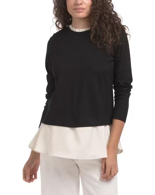 【預購】H061160 ANNE KLEIN 女裝假兩件長袖高領上衣 (黑色)