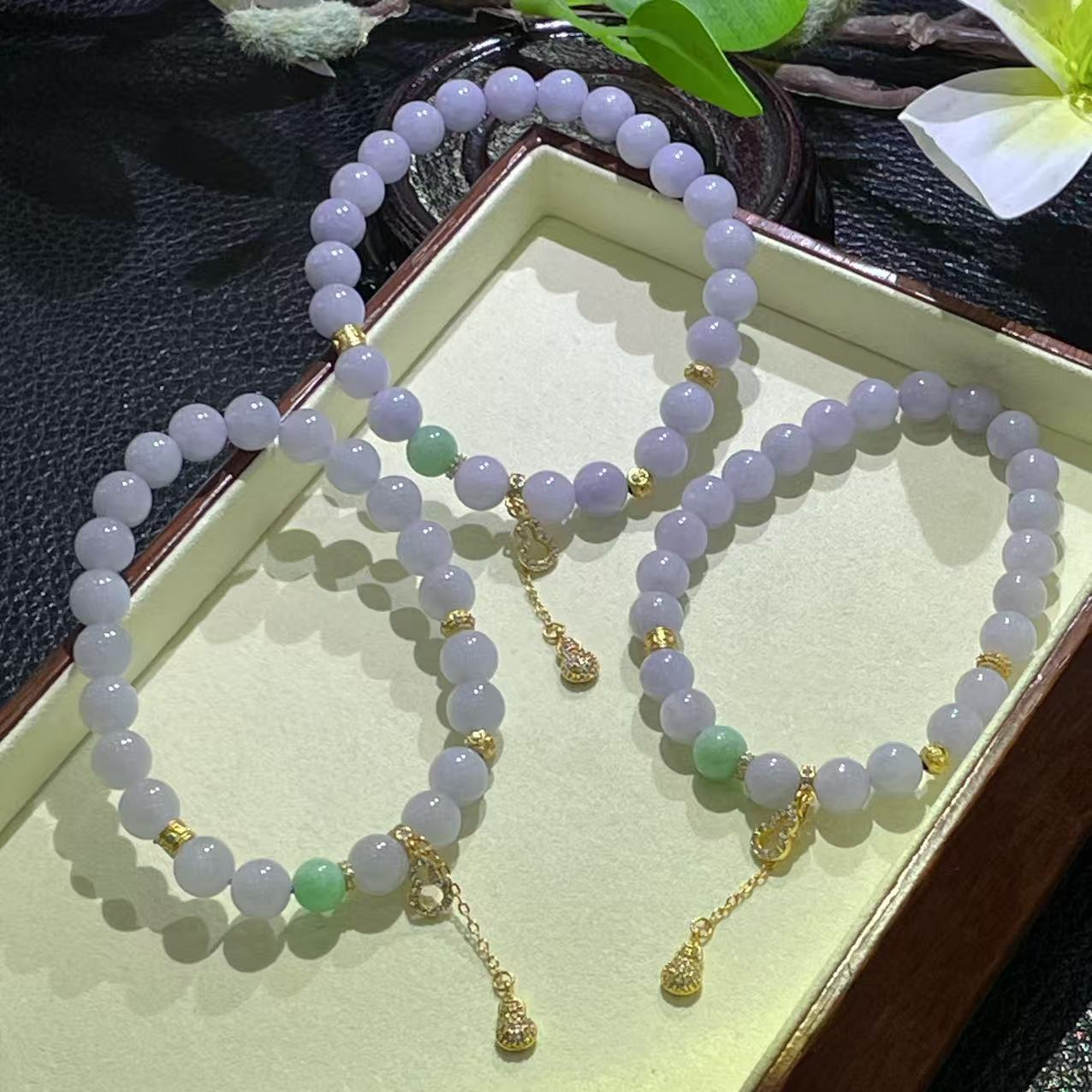 翡翠紫手串配葫蘆配件