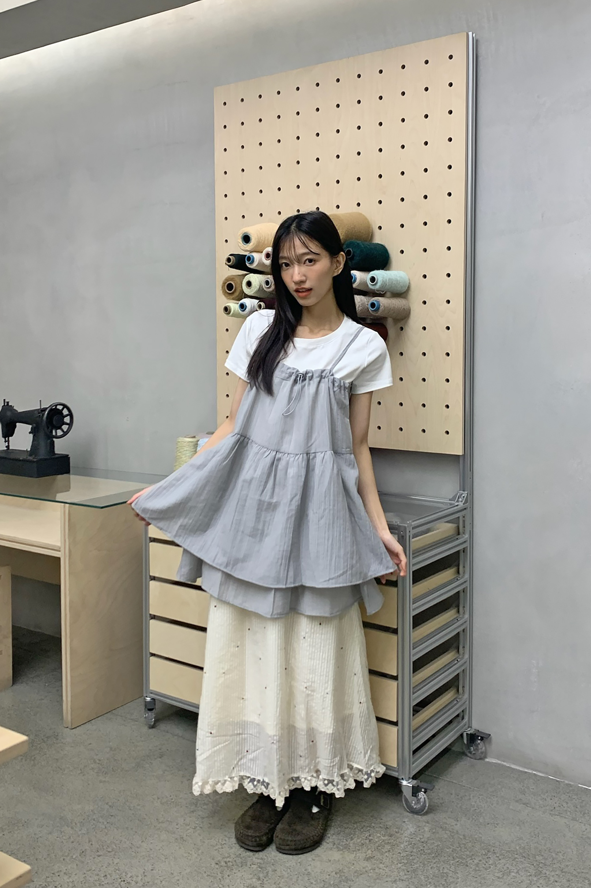 飄逸直條兩件式上衣 3色
