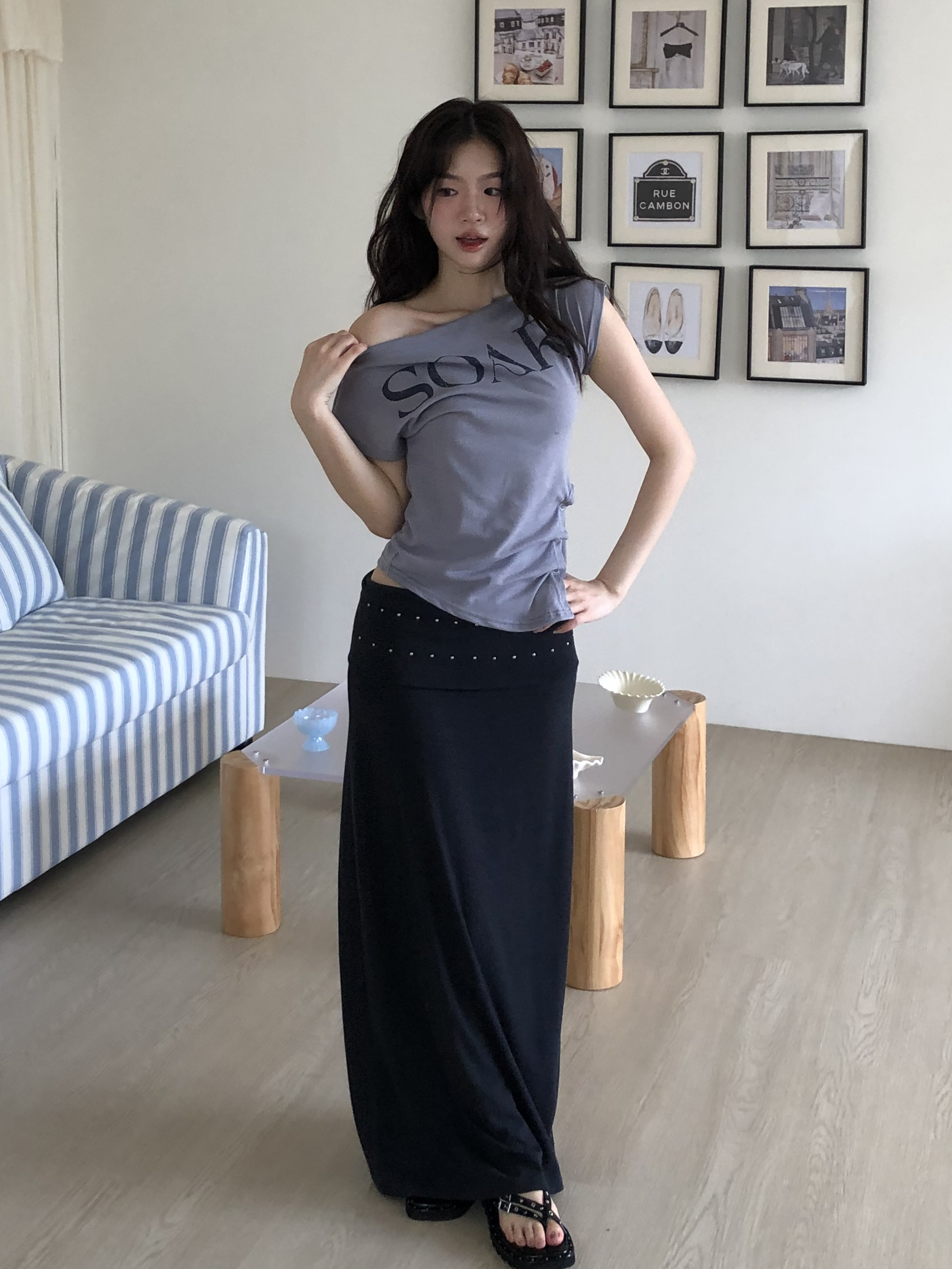 studded long skirt #長裙