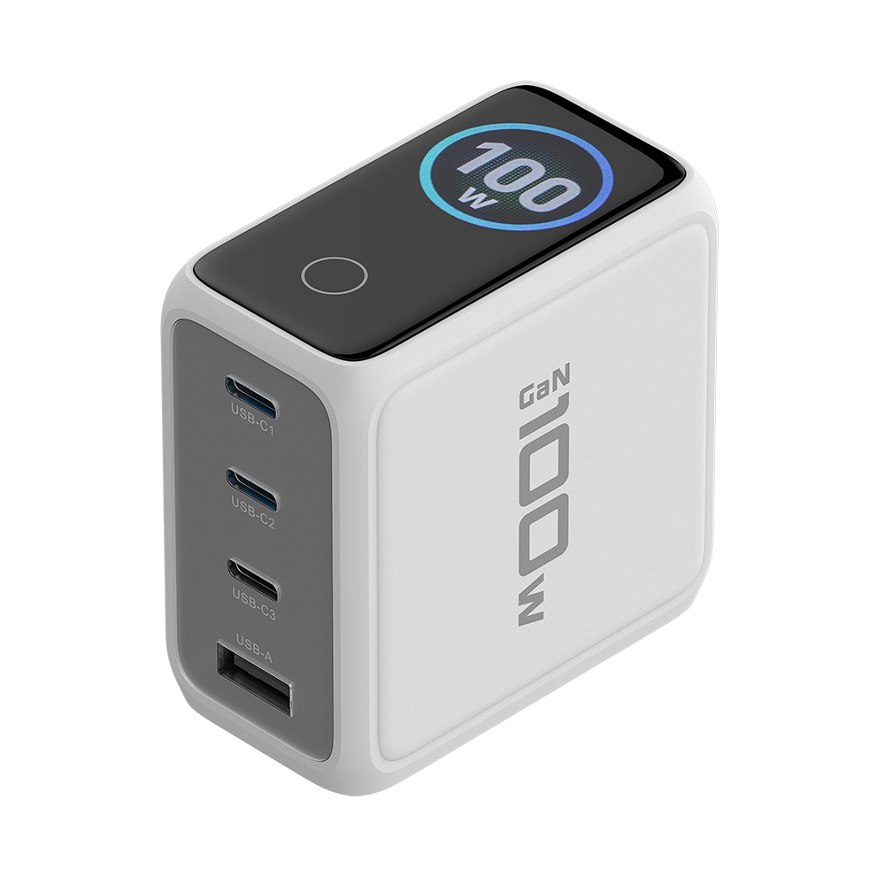 〔PDC100WS1〕100W 智慧顯示充電器｜四孔 3 USB-C+ 1 USB-A 100W PD快充充電器