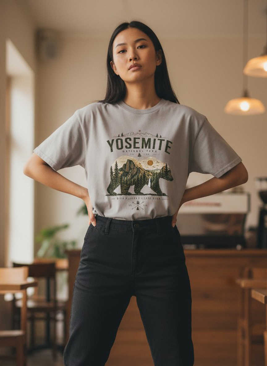 Yosemite 復古風景印花棉T★寬鬆顯瘦・百搭文青穿搭。