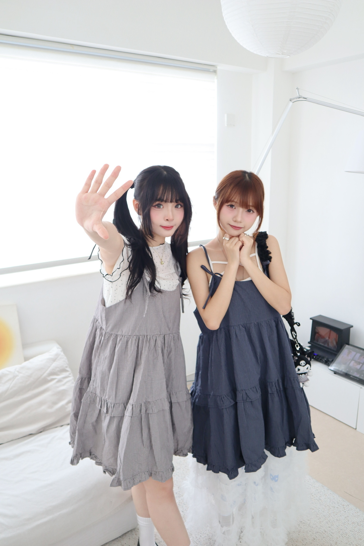 Ribbon!! 細格紋蛋糕Ruffles吊帶OPS 兩色入