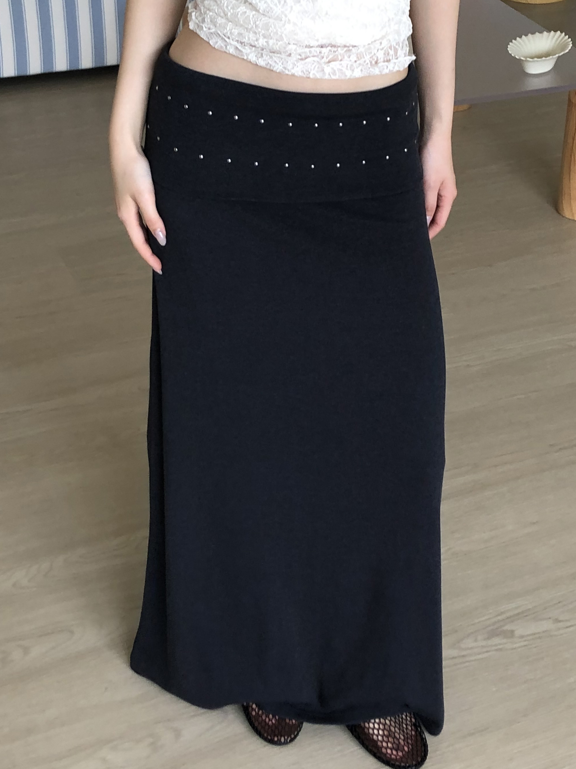 studded long skirt #長裙