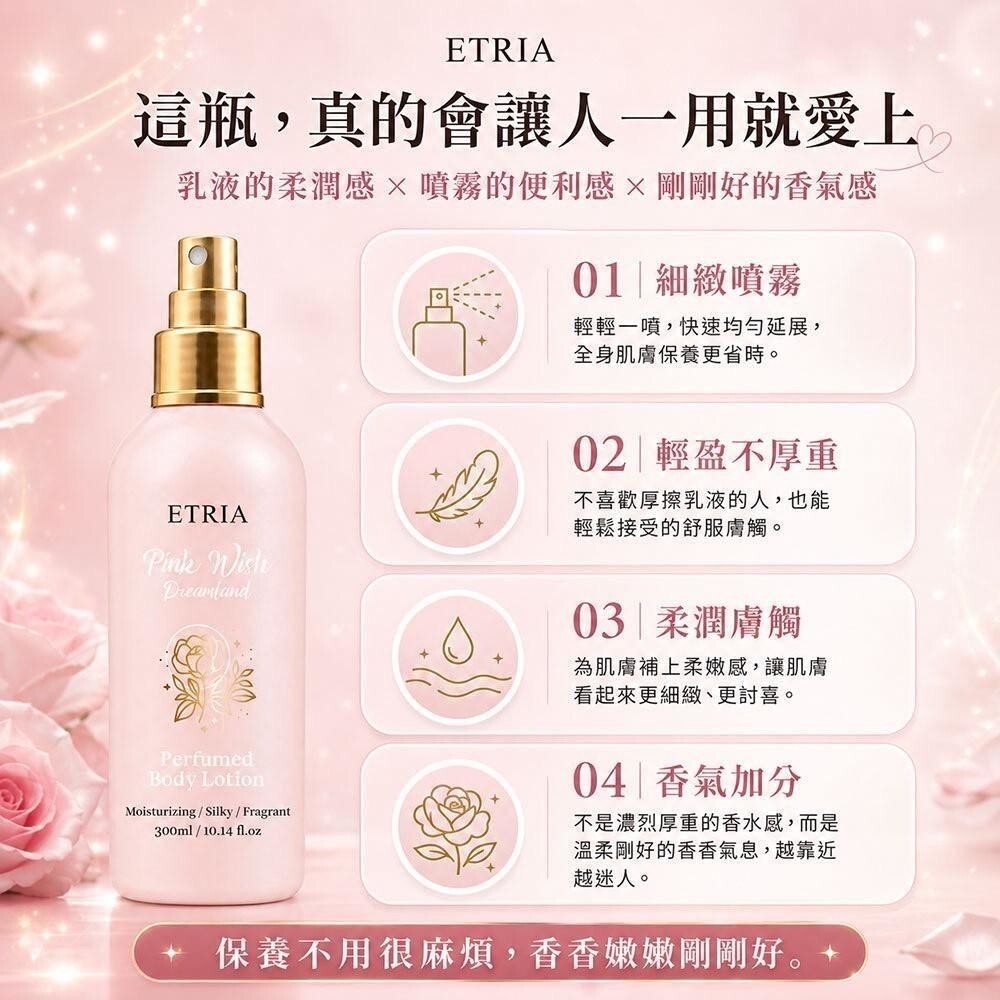 WSBB11901  一噴嫩成白月光-ETRIA｜星願粉境 粉鑽柔光香氛噴霧乳液 （8月中旬）