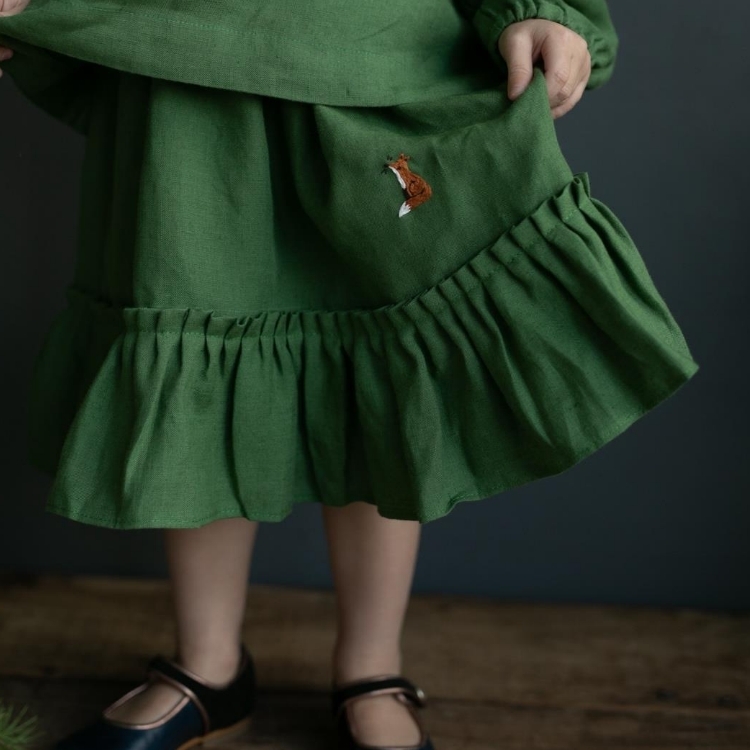 (預購)ALL THE BEAUTIFUL LINEN 荷葉邊壓褶中長裙 MIDI RUFFLE SKIRT