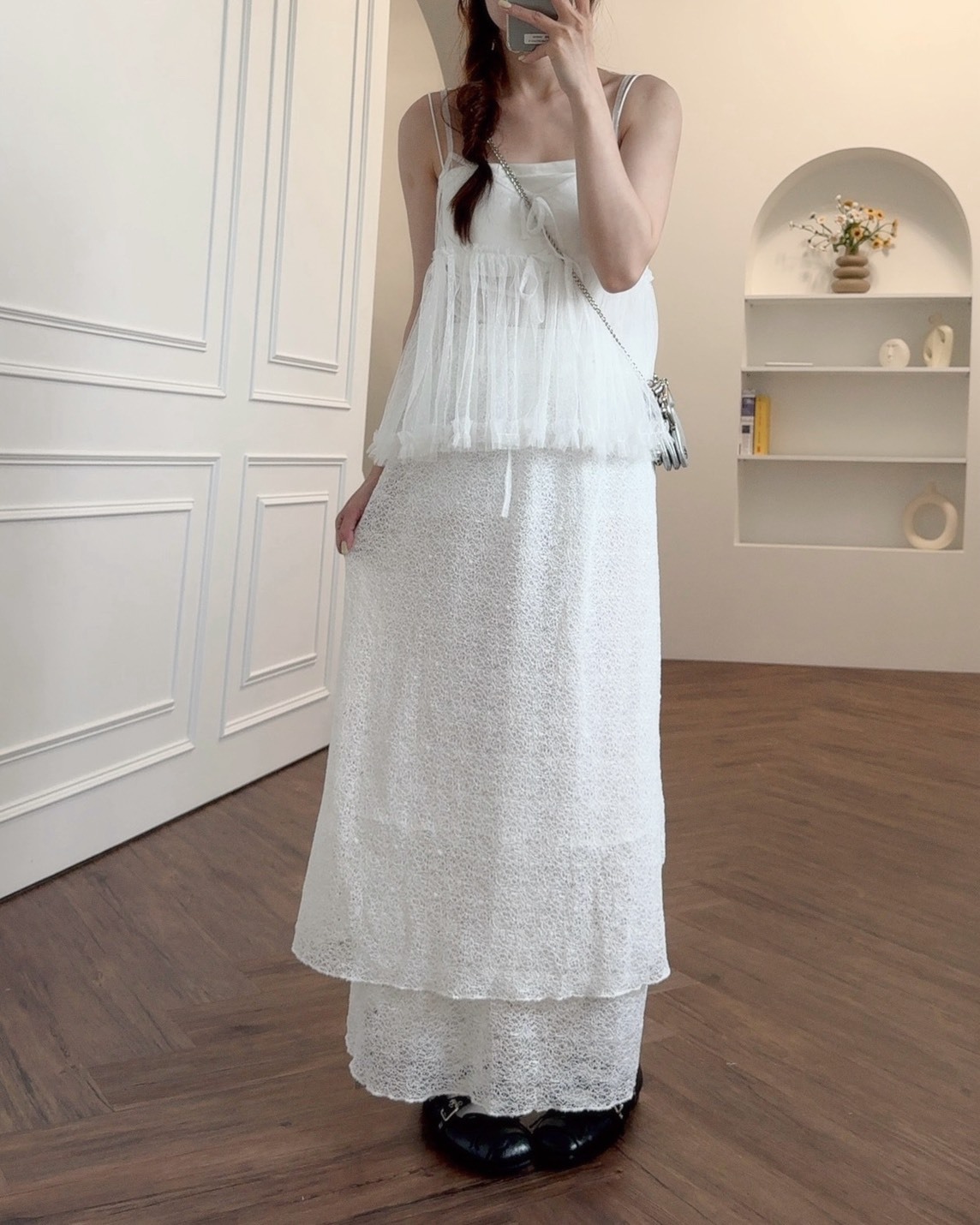 法朵Fado shop｜雲朵蕾絲織面雙層長裙 4335004 兩色