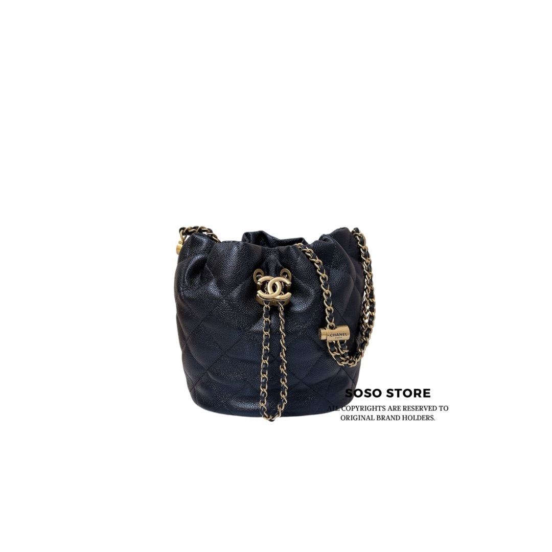 Chanel Drawstring Bucket Bag - Iridescent Black / GHW