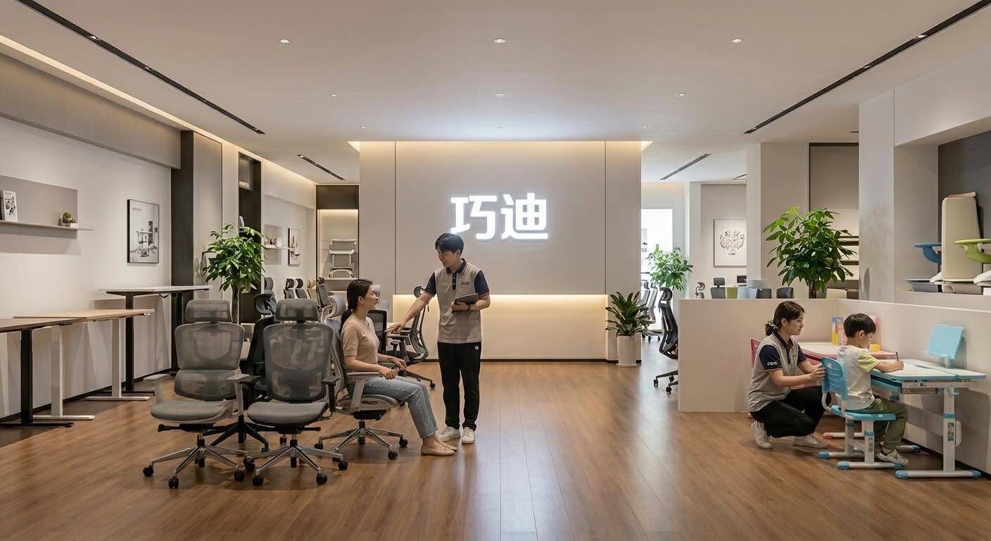 巧迪實體門市體驗人體工學椅與兒童成長書桌椅組