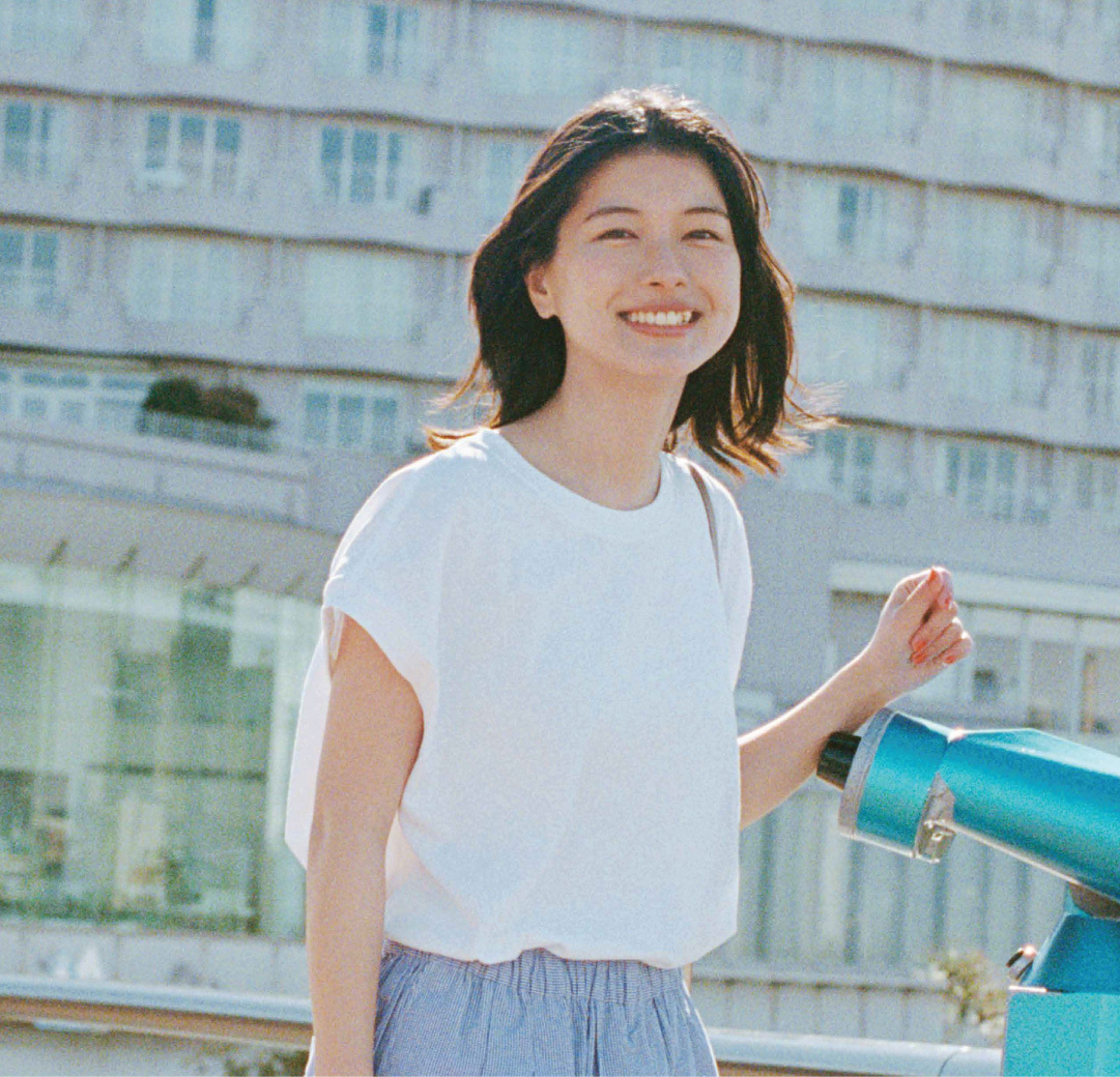 女裝有機棉雙層平織圓領蓋袖T裇