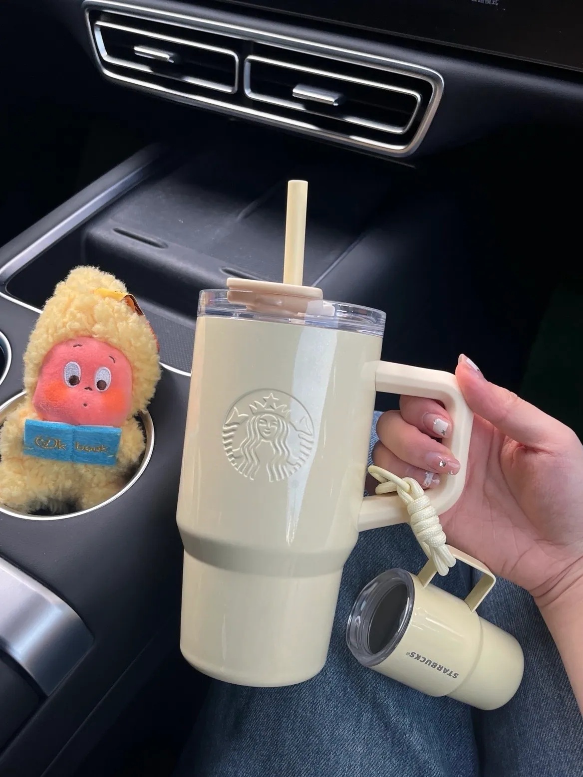 【逢甲FUZZY】星巴克 Starbucks 心情氣象局系列 不鏽鋼雙飲口杯 + 迷你杯掛 奶油黃 冰壩杯 615ml