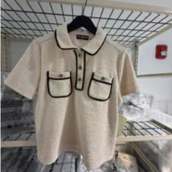 [S] KARL LAGERFELD BISQUE KNIT TWEED POLO, L6AHU816-BIS (SKL1754)
