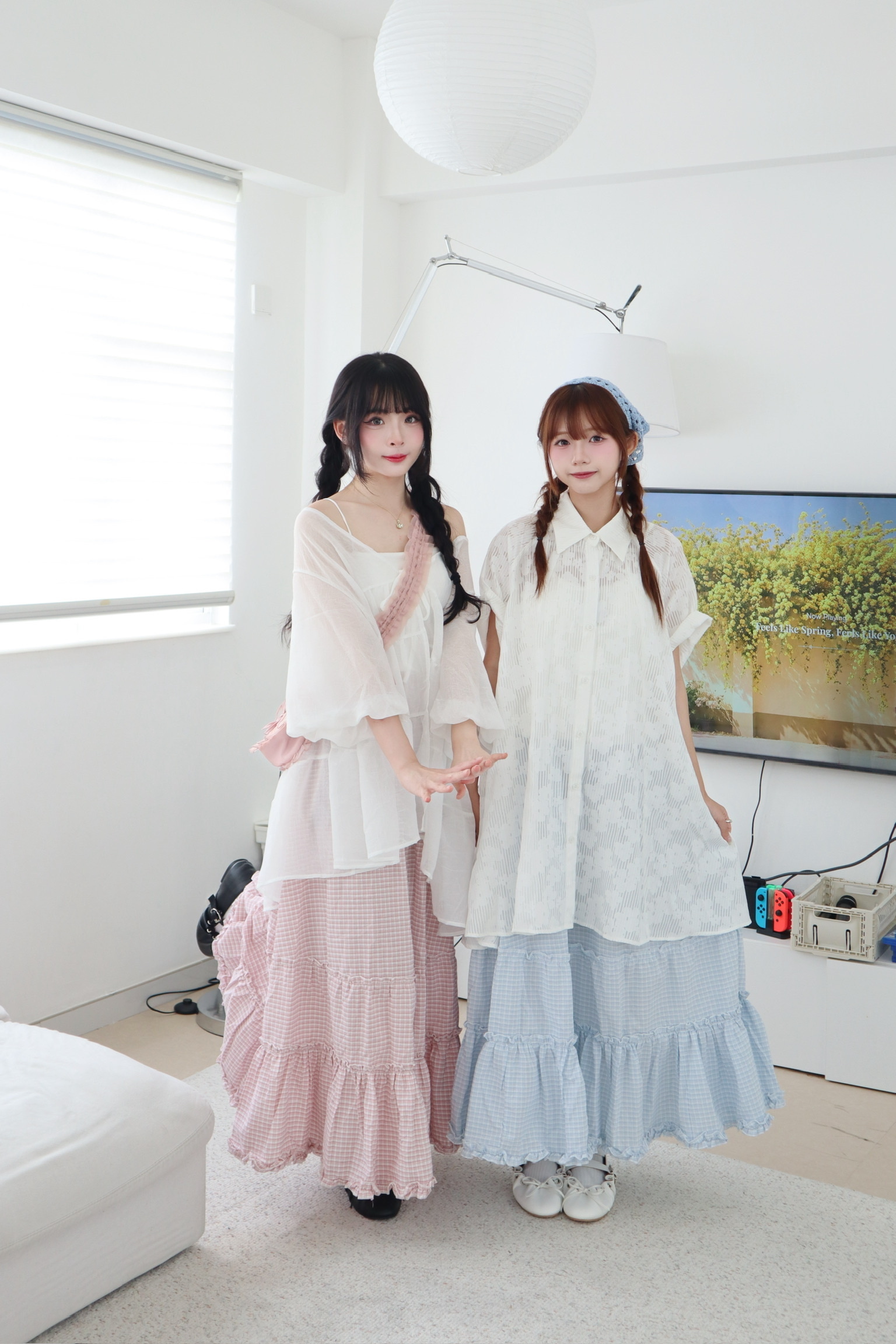 甜美滿分！細格紋蛋糕層次長裙 兩色入