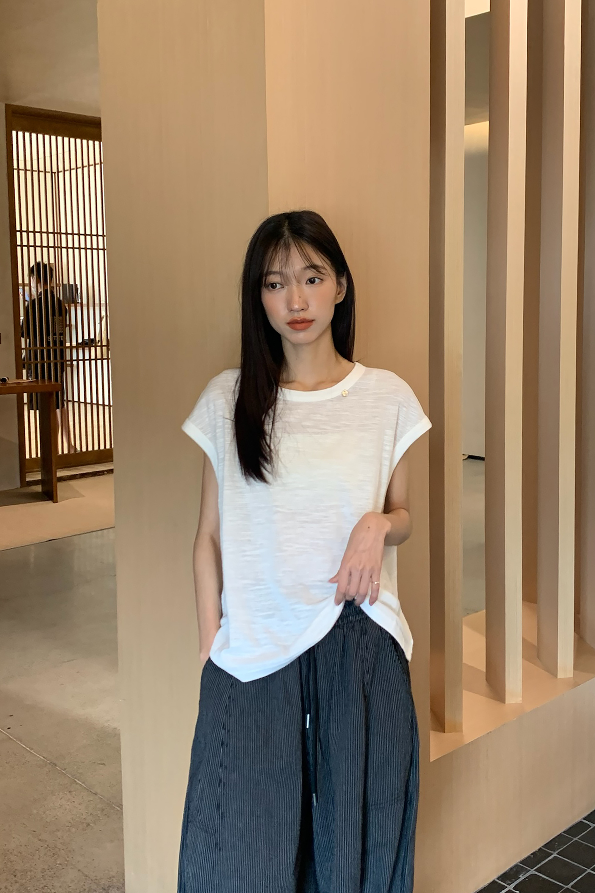 日感輕柔紋理落肩背心 3色
