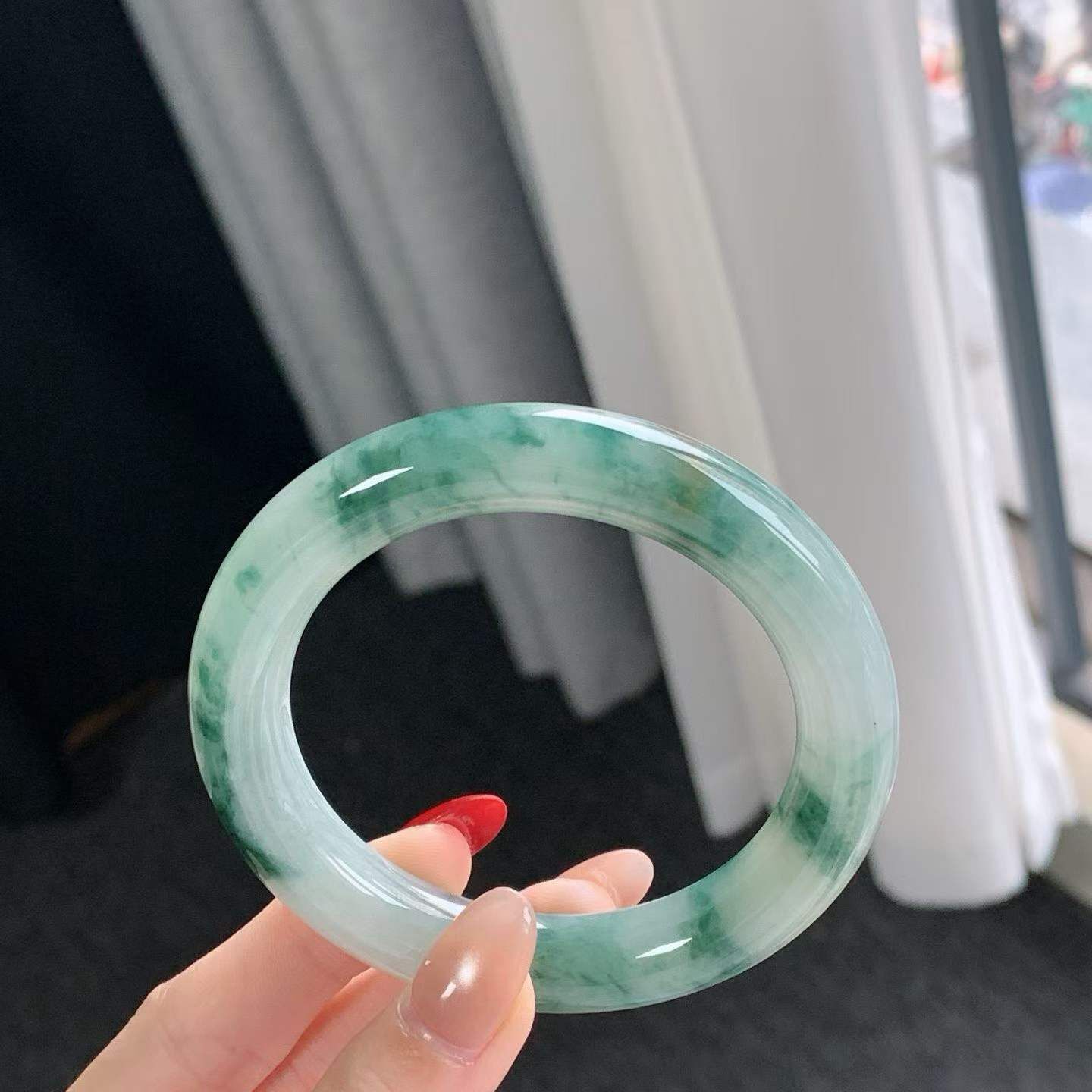 冰飄花翡翠圓條手鐲,天然翡翠A玉, 緬甸玉, Jade, Jadeite