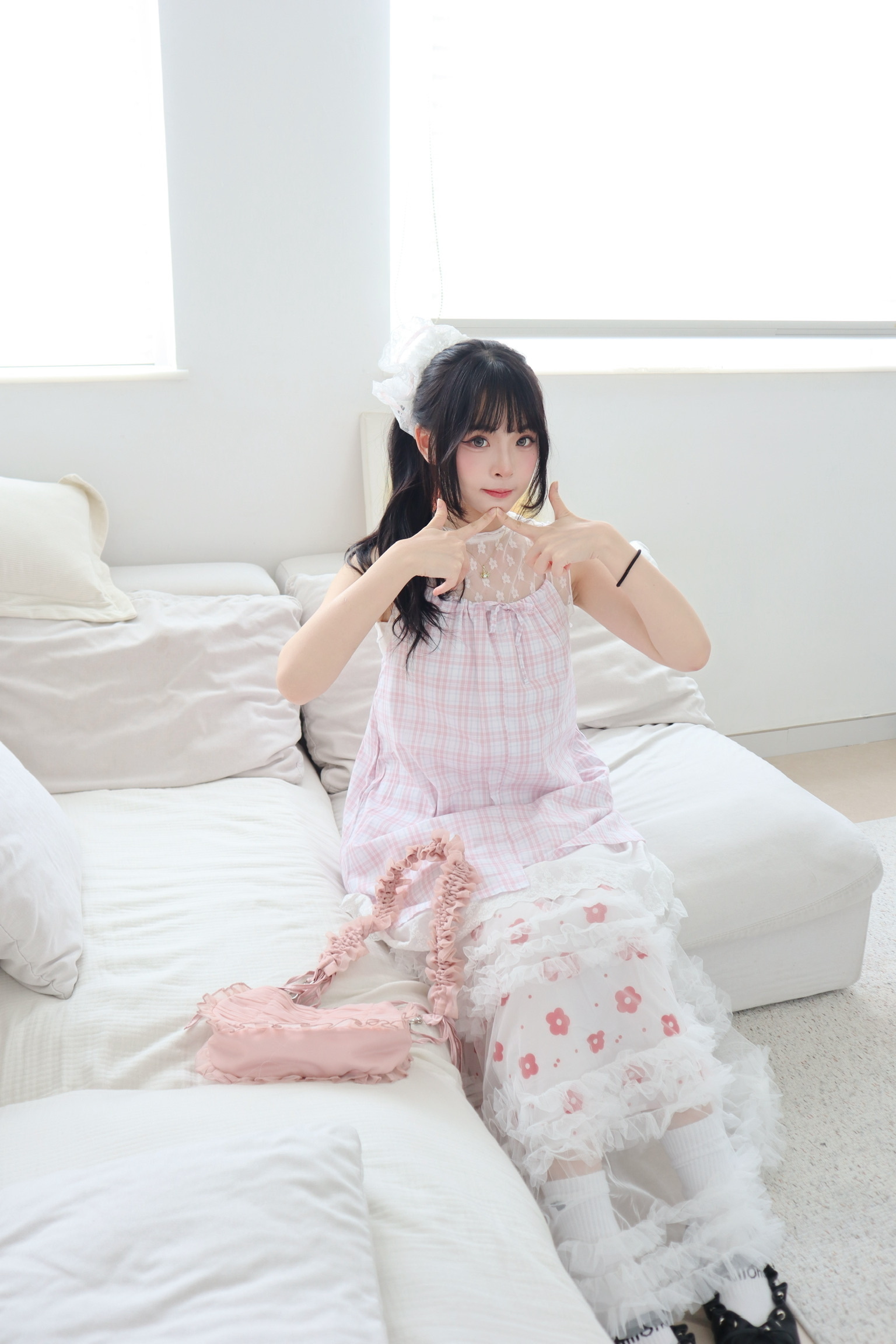 仙氣日系~花花雙層網紗Ruffles長裙 兩色入