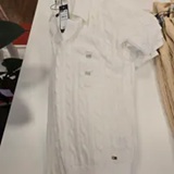 [S] TOMMY HILFIGER OPTIC WHITE SHORT SLEEVE CABLE KNIT POLO SWEATER, XW04798-101 (STH1671)