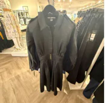 [S] KARL LAGERFELD BLACK SILKY JACQUARD KARL BUTTON SHIRT DRESS, LD5J0L60-BLK (SKL1758)