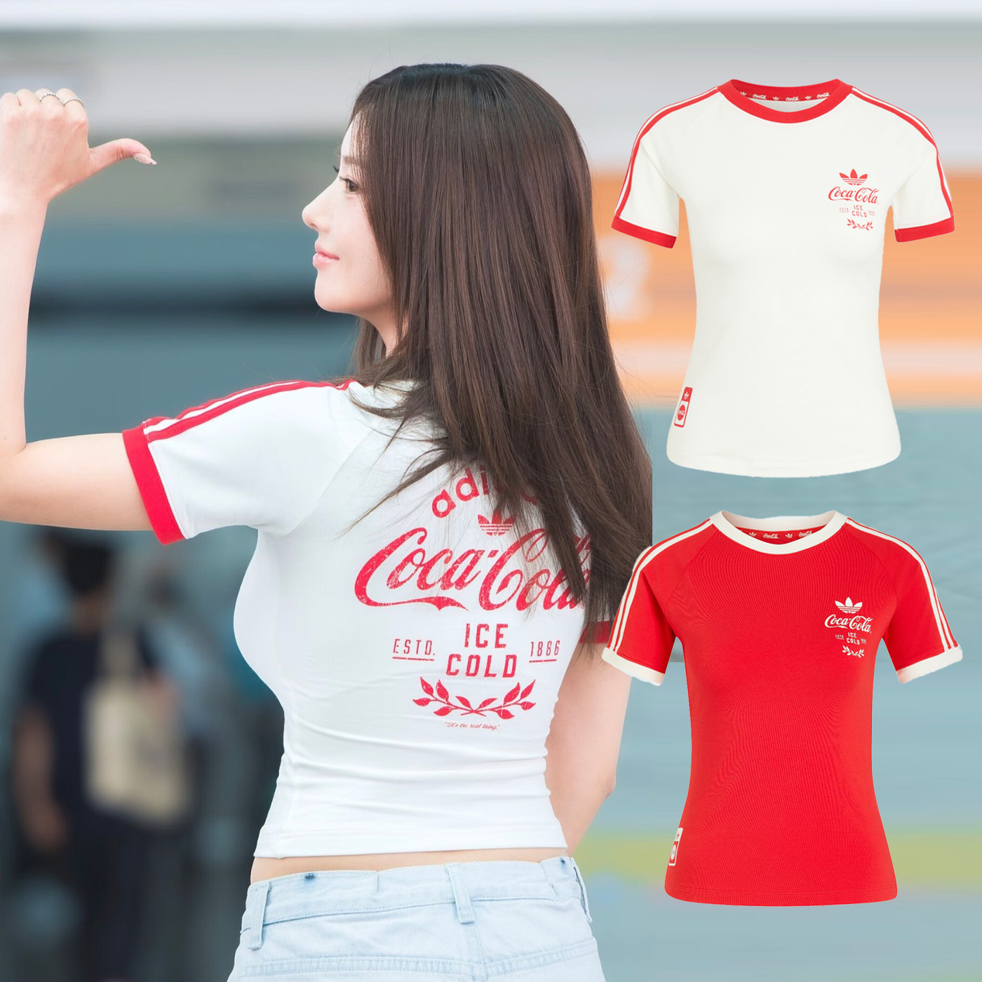 女款 ADIDAS X COCA COLA 3S TEE 紅 白 可口可樂 聯名款 權恩妃同款 修身 針織 三葉草 短T【KY7558/KY7559】ADLP