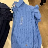 [S] TOMMY HILFIGER BLUE SHORT SLEEVE CABLE KNIT POLO SWEATER, XW04798-404 (STH1674)