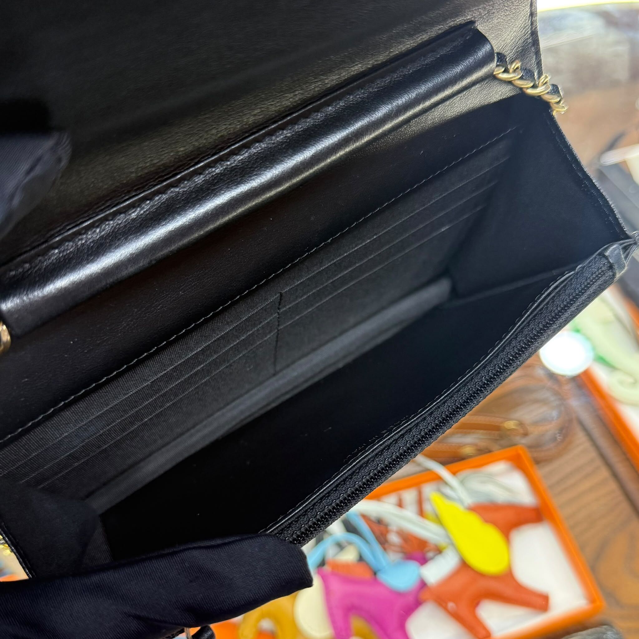 90%NEW USED CHANEL BOY  WOC WALLET ON CHAIN 黑色菱格紋金扣荔枝皮 #香奈兒
