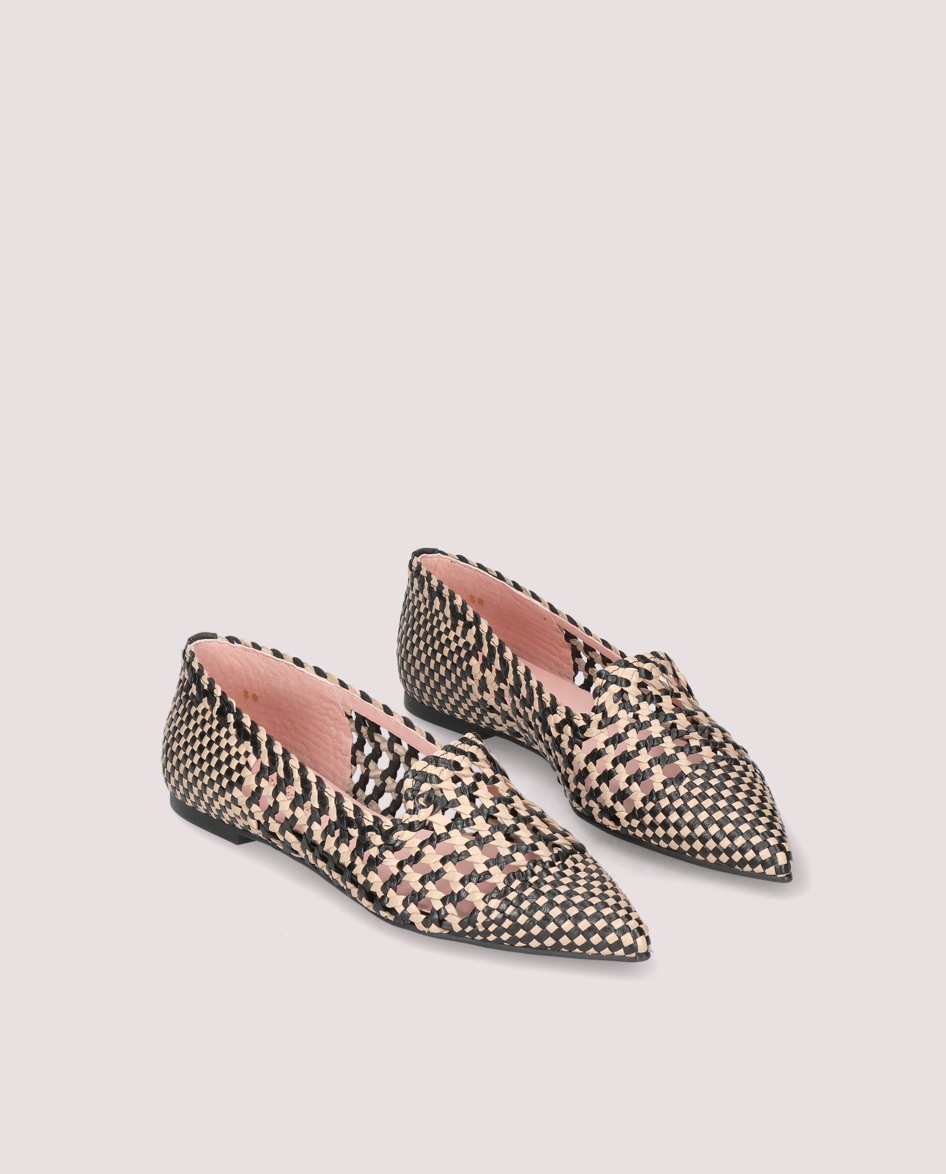 1PB0611-034 [PRETTY BALLERINAS] Ella Loafer In Beige And Black Woven Leather #51064_004 (EU)