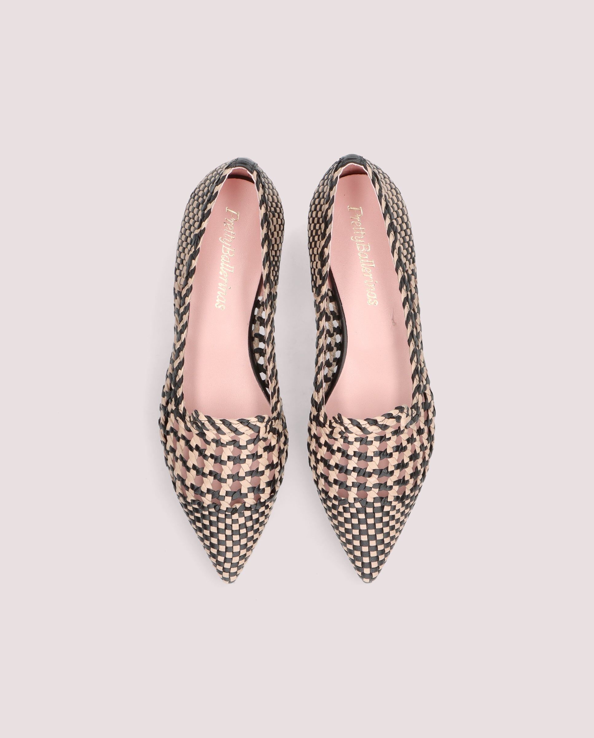 1PB0611-034 [PRETTY BALLERINAS] Ella Loafer In Beige And Black Woven Leather #51064_004 (EU)