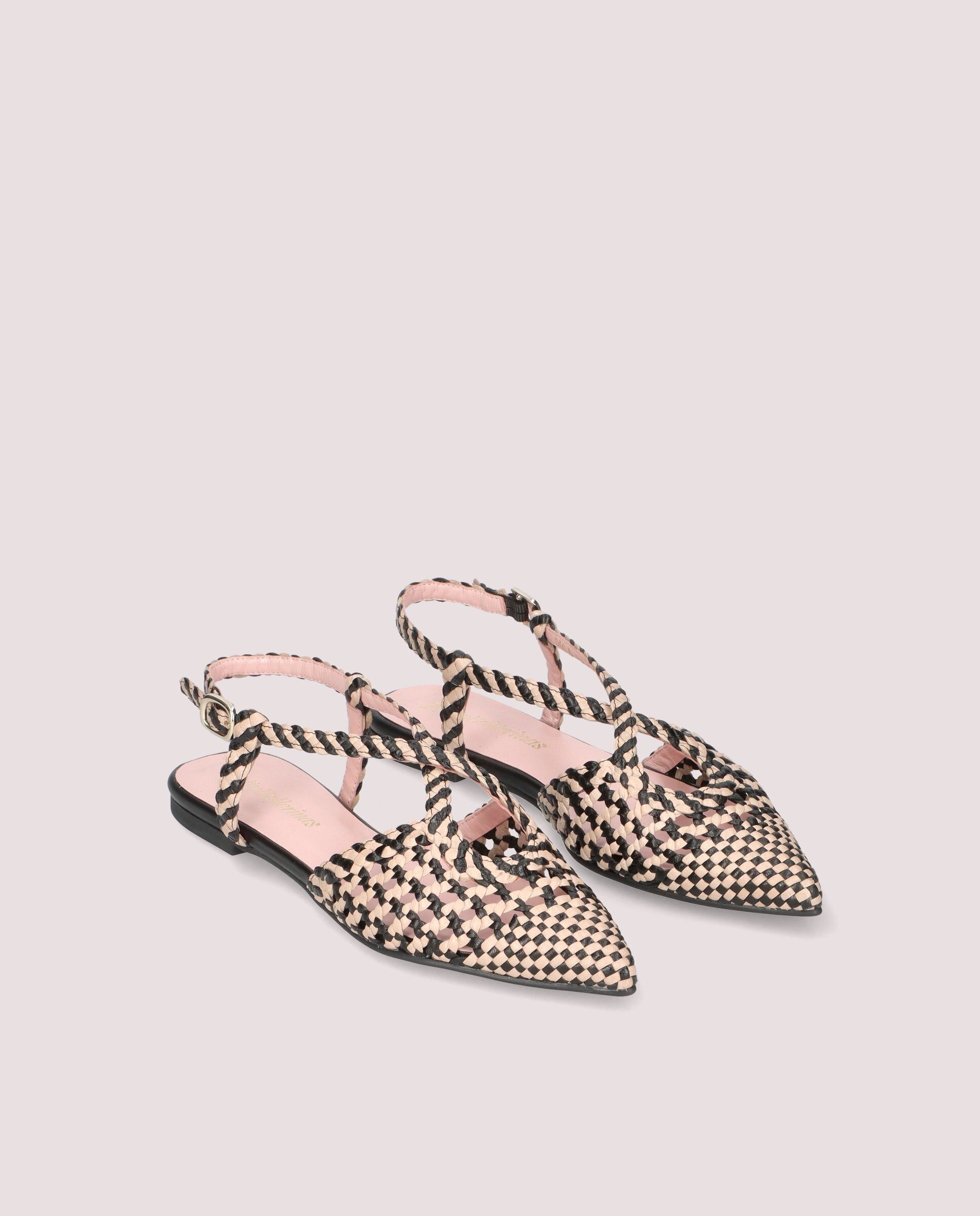 1PB0611-056 [PRETTY BALLERINAS] Ella Ballerina In Black And Beige Woven Leather #52994_001 (EU)