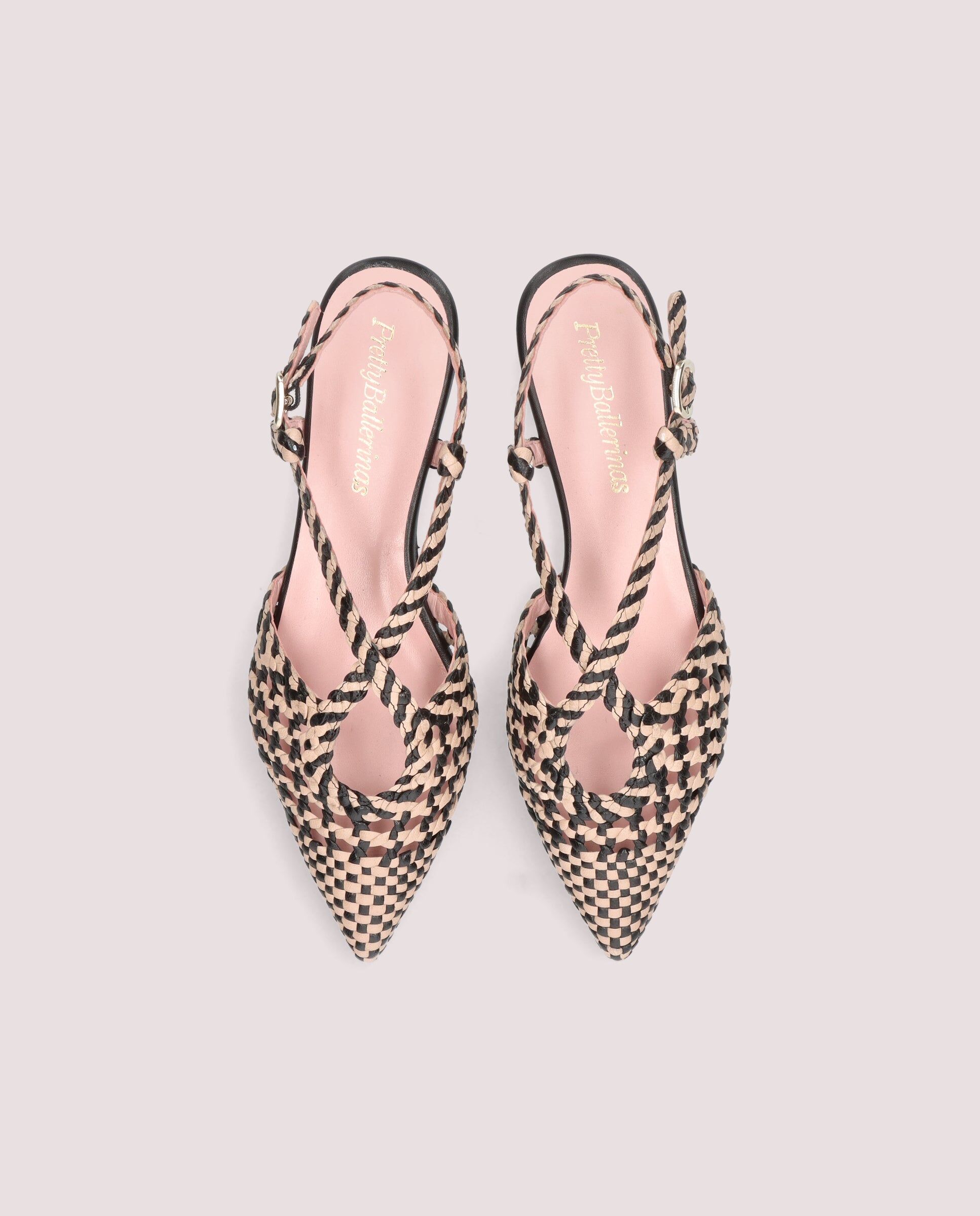 1PB0611-056 [PRETTY BALLERINAS] Ella Ballerina In Black And Beige Woven Leather #52994_001 (EU)