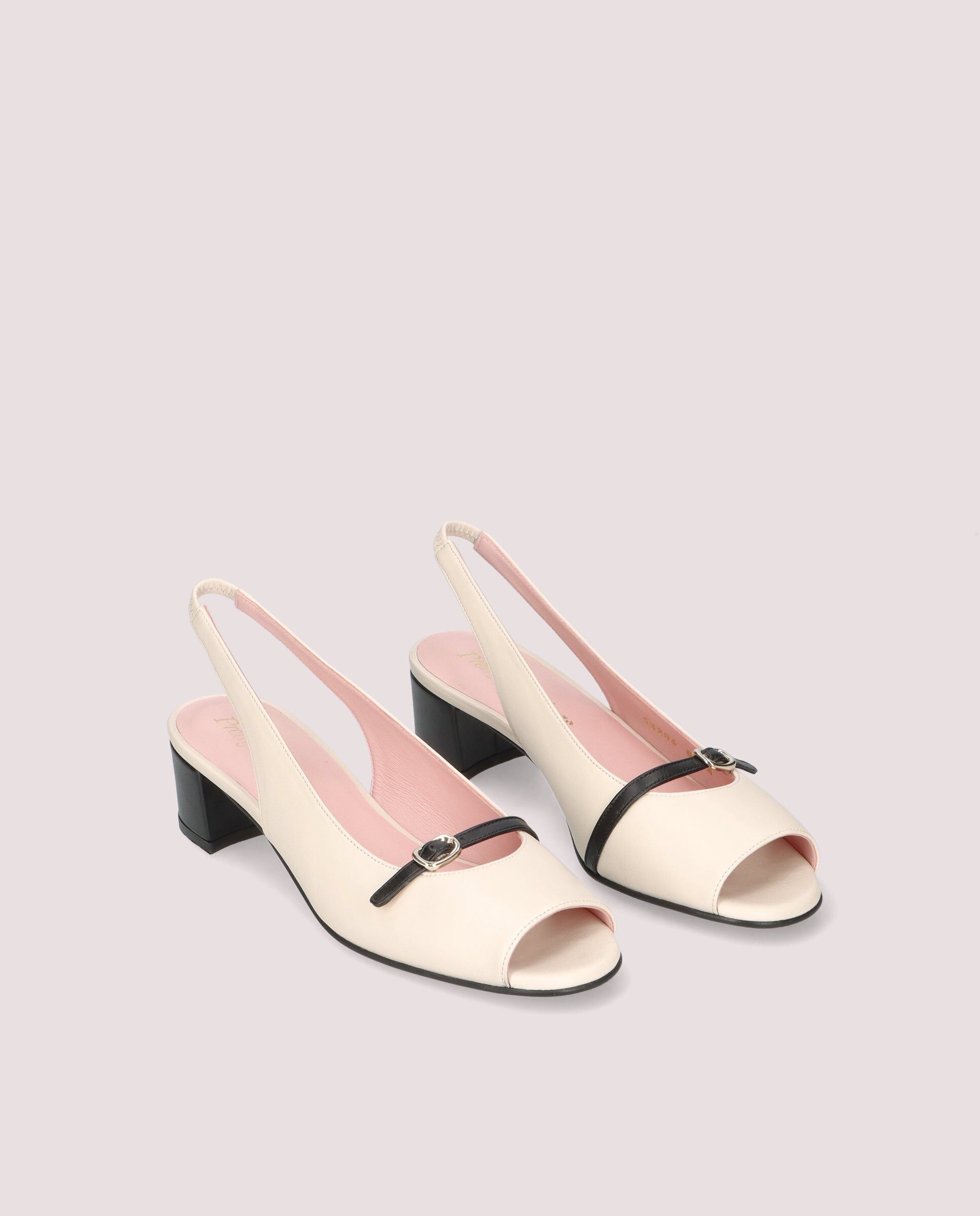 1PB0611-087 [PRETTY BALLERINAS] Jenna Pump In Ivory And Black Leather #53206_002 (EU)