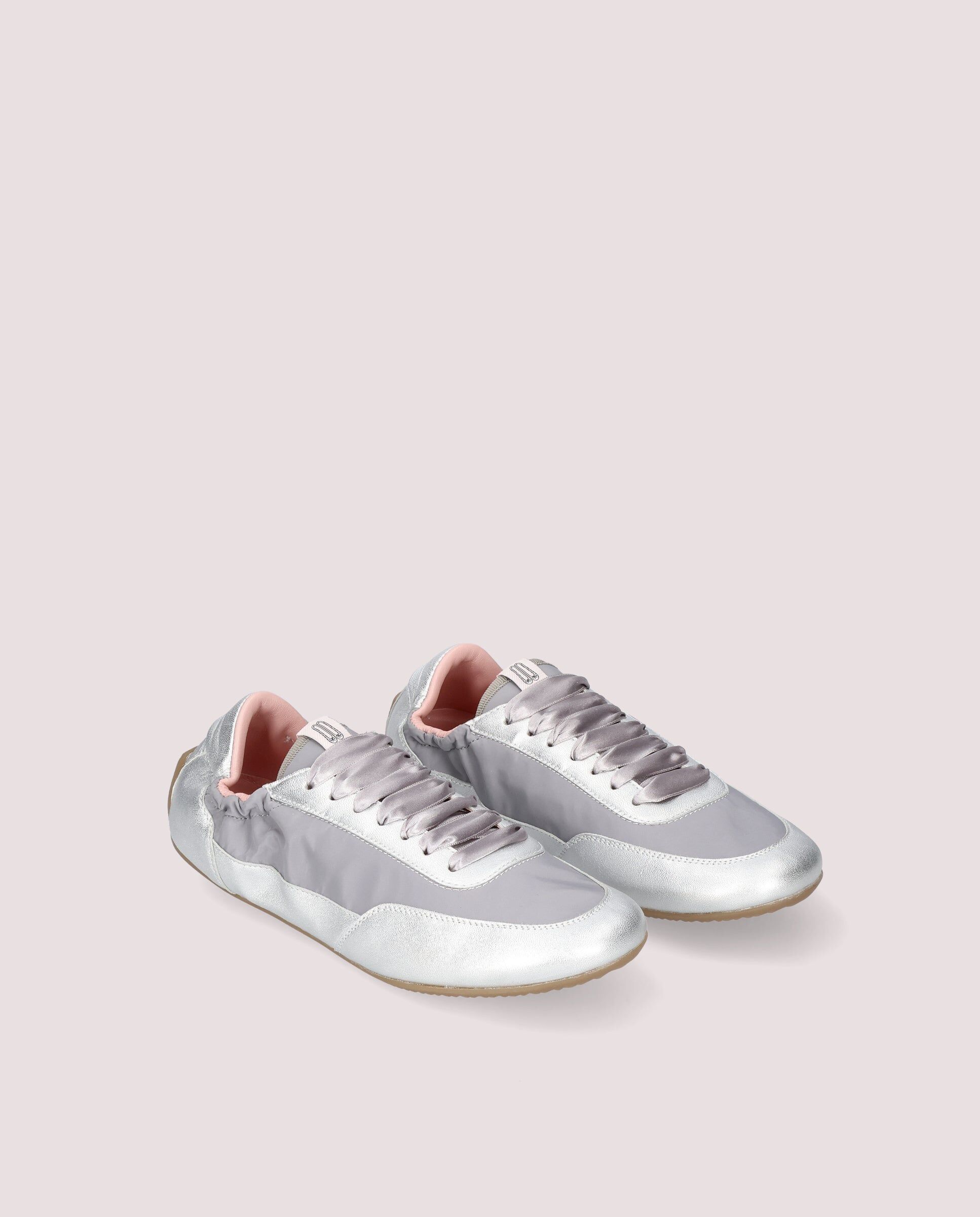 1PB0611-091 [PRETTY BALLERINAS] Blue Sneaker In Soft Silver Leather And Nylon #53235_002 (EU)
