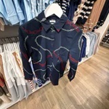 [S] TOMMY HILFIGER NAVY RELAXED FIT CHAIN PRINT CREPE SHIRT, XW08132-400 (STH1678)