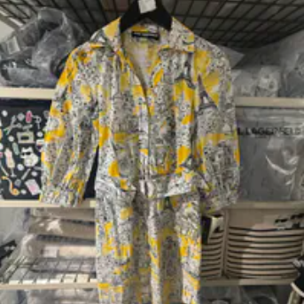 [S] KARL LAGERFELD LEMION CHROME COMBO BUTTON UP COLLARED BELTED SHIRT, LD6YE458-2H7 (SKL1760)