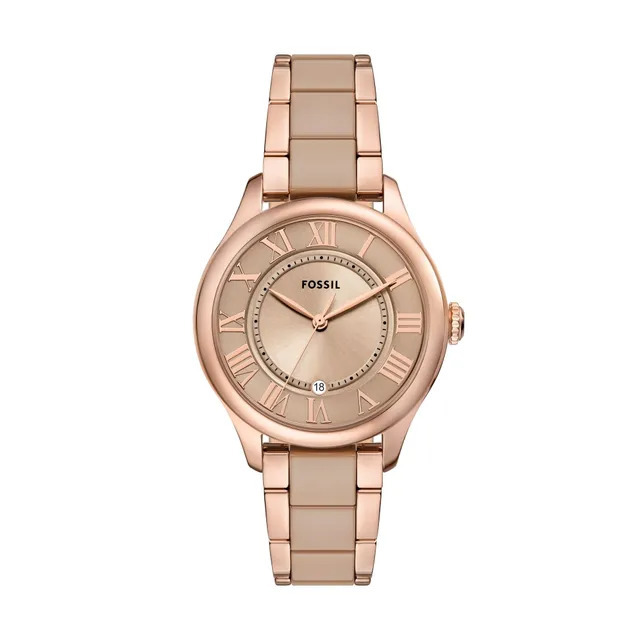 【FOSSIL】簡約羅馬字 玫瑰金 日期 不鏽鋼 陶瓷 石英 女生 手錶 CE1131