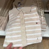 [S] TOMMY HILFIGER BEIGE CLASSIC FIT STRIPE STRETCH COTTON POLO, 76J5200-280 (STH1682)